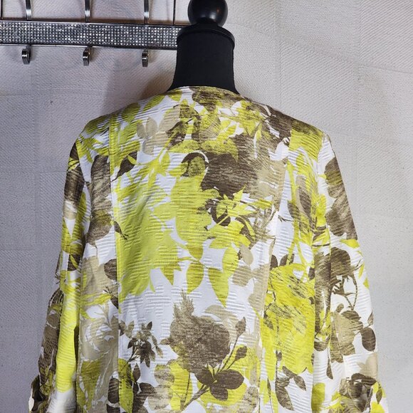 Alfred Dunner Citron Yellow Brown Floral Pearlized Button Up Poly Shacket Sz 16 - Picture 10 of 16